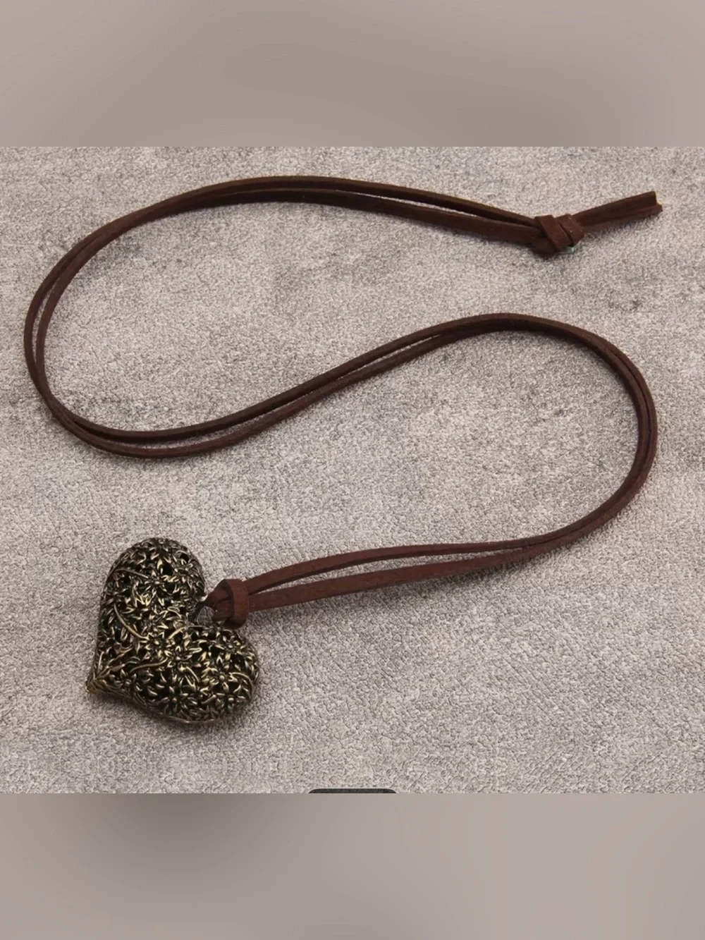 Western Heart Necklace Brown Faux Leather Heart Pendant Necklace